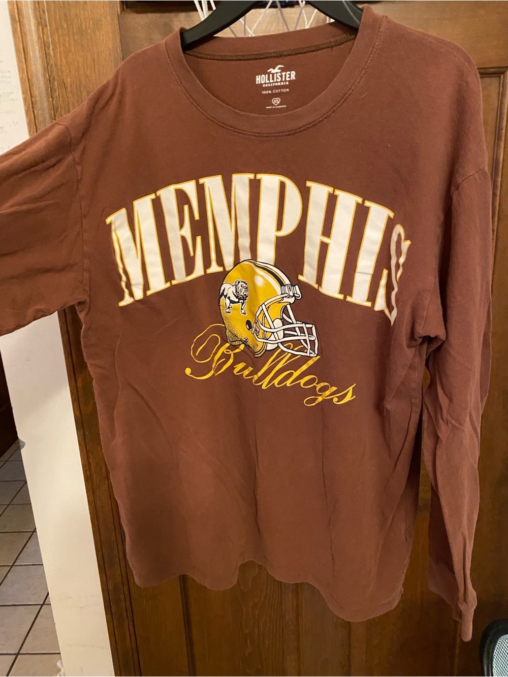 Hollister Brown Graphic Long Sleeve Tee with Yellow Accent